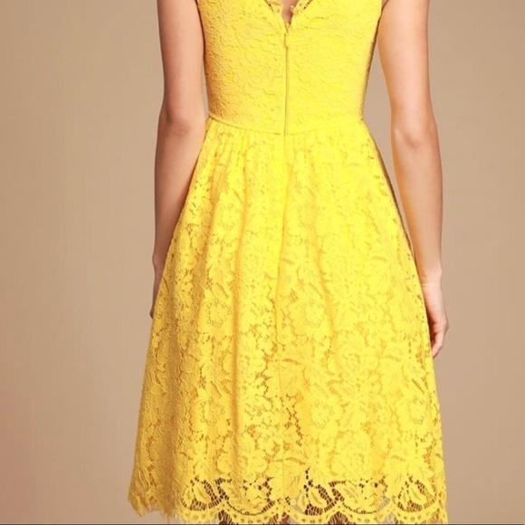 LULU'S Love Swept Yellow Lace Midi Skater Dress - Picture 5 of 12